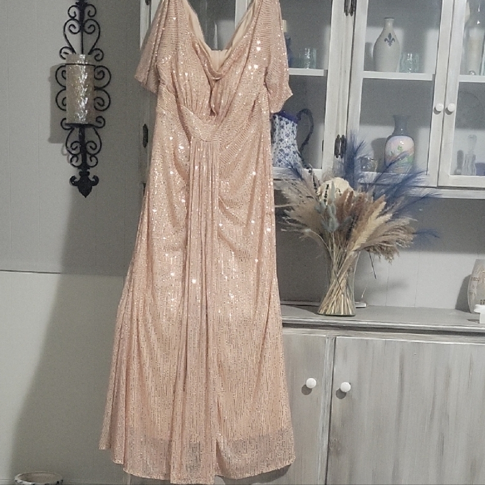 Sequin Draped Peach Evening Gown